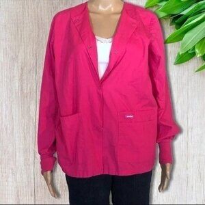 Landau Pink Long Sleeve Button Scrub Top XSM